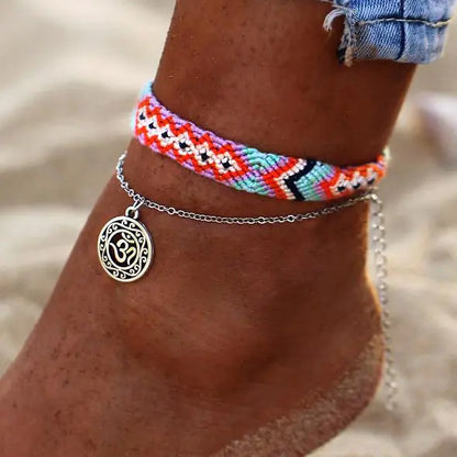 Retro Boho Anklet Turquoise Rainbow