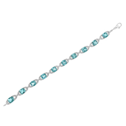 Gioielli - Bracciale tennis alla moda in argento sterling .925 con topazio blu taglio cuscino da 7x7 mm e diamante taglio rotondo da 1/20 cttw (colore IJ, purezza I1-I2) - 7"