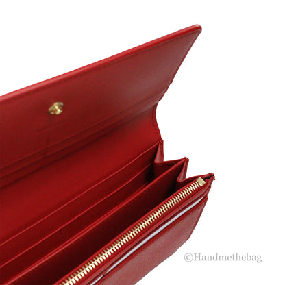 Burberry Porter Red Leather Branded Embossed Clutch Flap Wallet