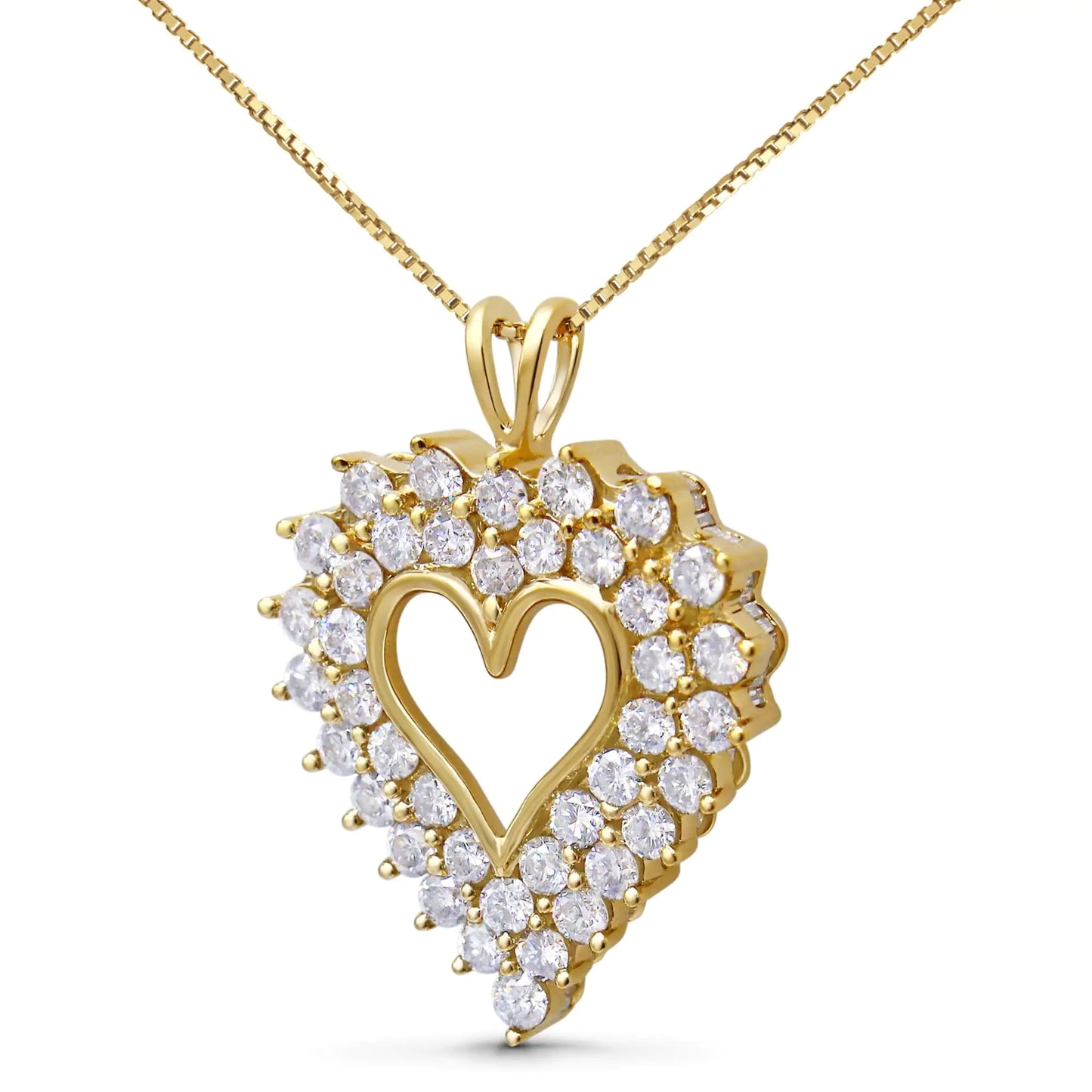 Jewelry - 14K Yellow Gold Plated .925 Sterling Silver 4.0 Cttw Diamond Shadow Frame Heart 18" Pendant Necklace (J-K Color, I1-I2 Clarity)