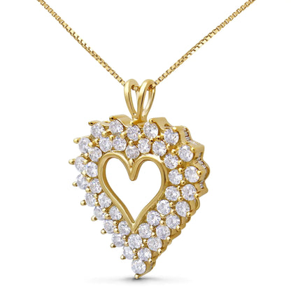 Jewelry - 14K Yellow Gold Plated .925 Sterling Silver 4.0 Cttw Diamond Shadow Frame Heart 18" Pendant Necklace (J-K Color, I1-I2 Clarity)