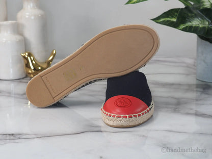 Tory Burch Recycled Canvas Navy Red Colorblock Espadrilles