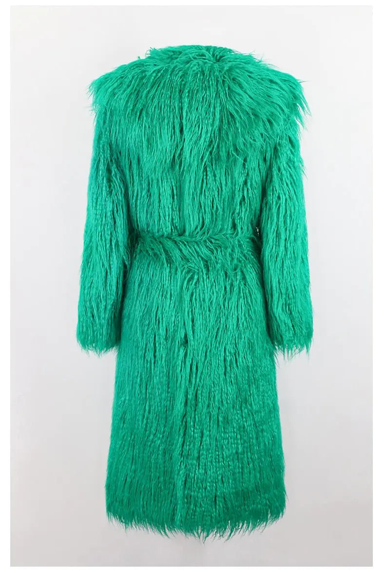 "Rainbow Galore Top Pick" Elegant Shaggy Green Faux Fur Jacket