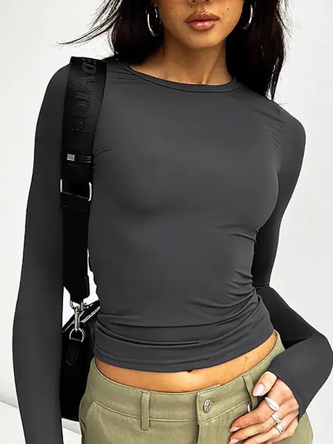 Elegant Sexy Backless Long Sleeve Crop Top