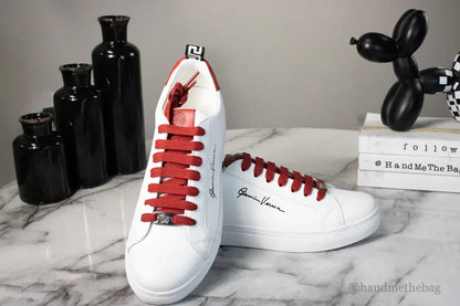 Versace White Red Vitello Leather Gianni Versace Signature Sneakers