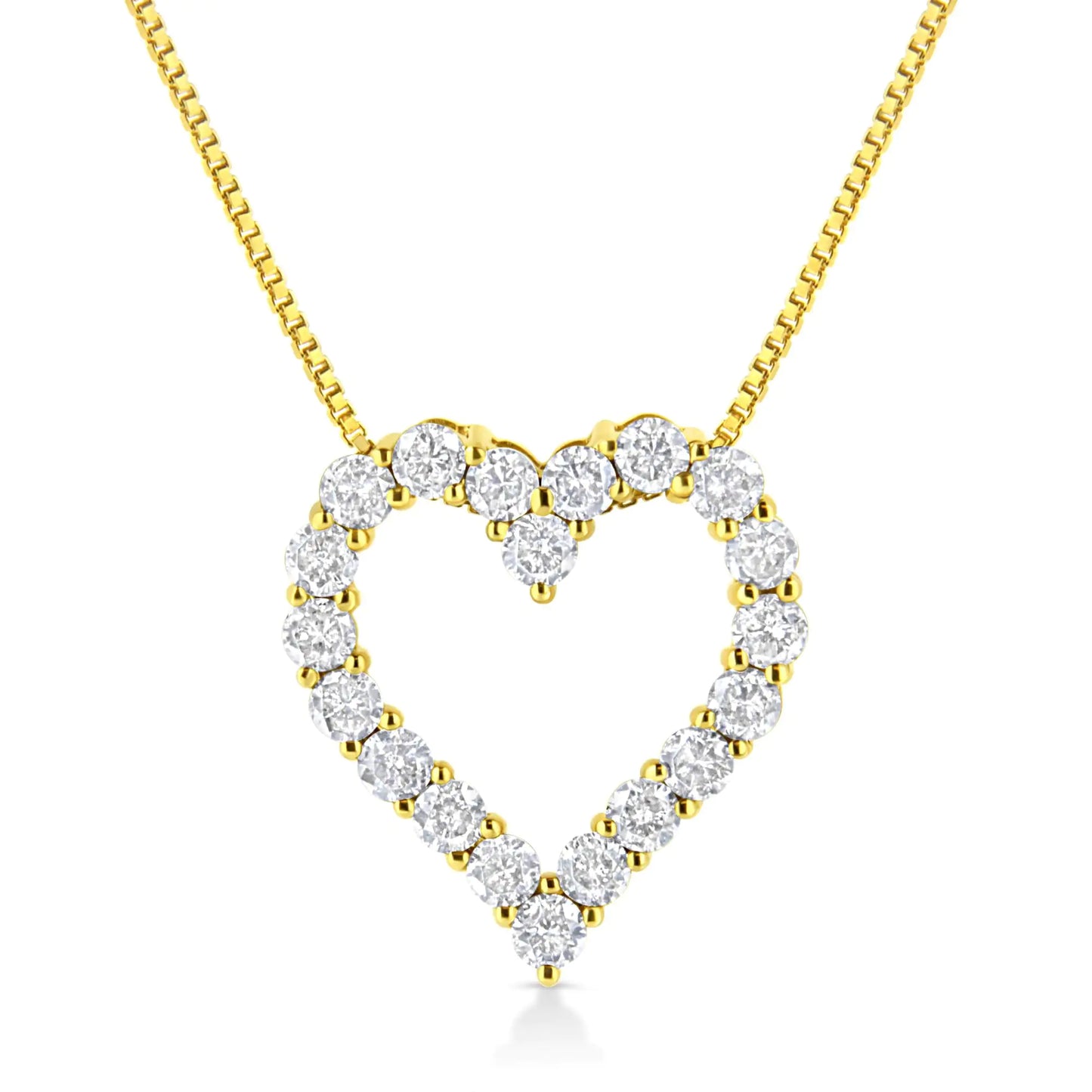 Gioielli - Collana con ciondolo classico a forma di cuore aperto da 18" in argento sterling .925 placcato oro giallo 14K con diamanti taglio rotondo da 2,0 ct (colore KL, purezza I2-I3)