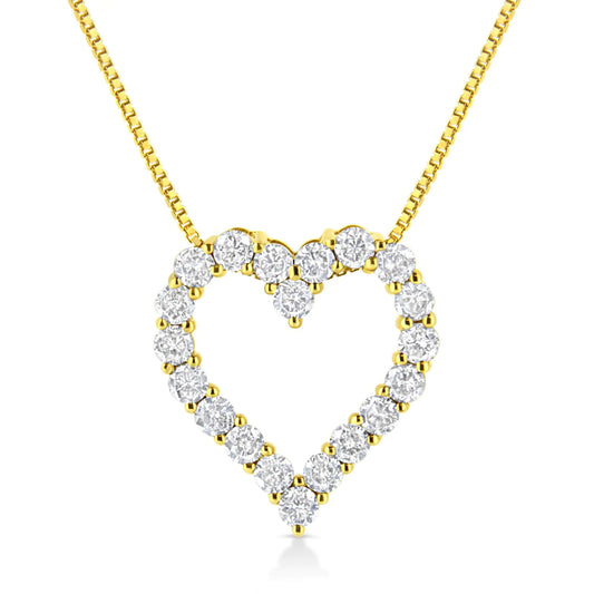 Gioielli - Collana con ciondolo classico a forma di cuore aperto da 18" in argento sterling .925 placcato oro giallo 14K con diamanti taglio rotondo da 2,0 ct (colore KL, purezza I2-I3)