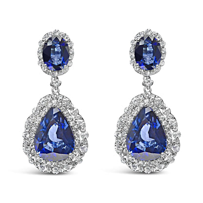 Jewelry -  18K White Gold Blue Sapphire 2 3/4 Cttw Diamond Halo Drop Dangle Earring (G-H Color, SI1-SI2 Clarity)