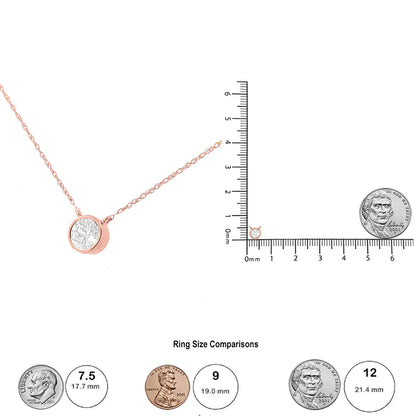 Gioielli - Collana con ciondolo regolabile da 16-18" con diamante solitario rotondo incastonato in oro rosa 10K certificato AGS da 1/5 carati (colore HI, purezza VS1-VS2)