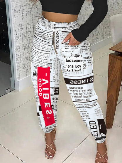 Newspaper Print High Waist Autumn