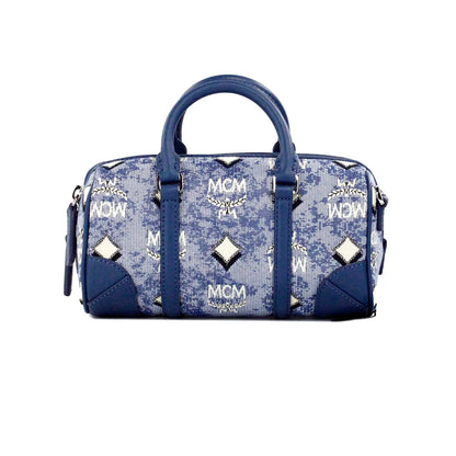 Borsa a tracolla MCM Boston Mini Blue Vintage Jacquard 