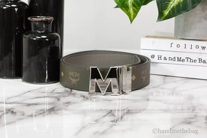 MCM Claus Visetos Sea Turtle Pebble Leather Buckle Belt