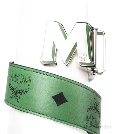 MCM Smooth Visetos Loden Frost Leather Reversible Buckle Belt