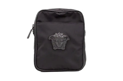 Versace Small Black Nylon Medusa Crossbody Messenger Bag