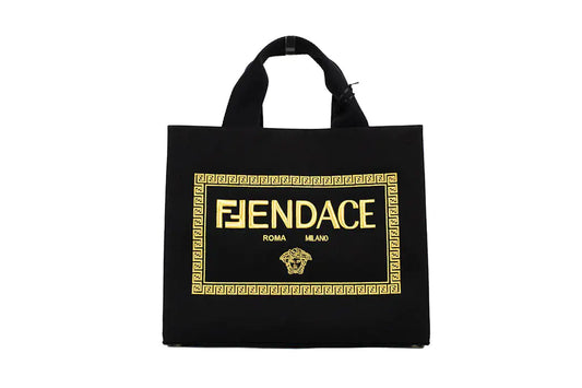 “彩虹嘉豪精选” Fendi X Versace Fendace 中号黑色帆布购物手提包