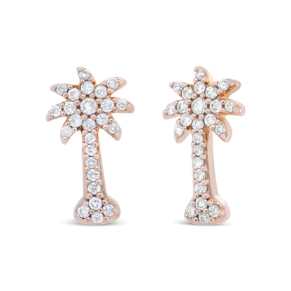 "Rainbow Galore Top Pick" Jewelry - 10K Rose Gold 1/4 Cttw Diamond Palm Tree Push Back Stud Earrings (H-I Color, I1-I2 Clarity)