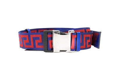 Cintura regolabile autentica Versace Greek Key Lapis Blue Scarlet Red