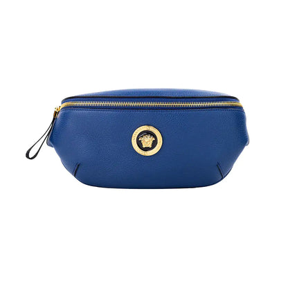 Versace Small Navy Leather Medusa Fanny Pack Belt Bag