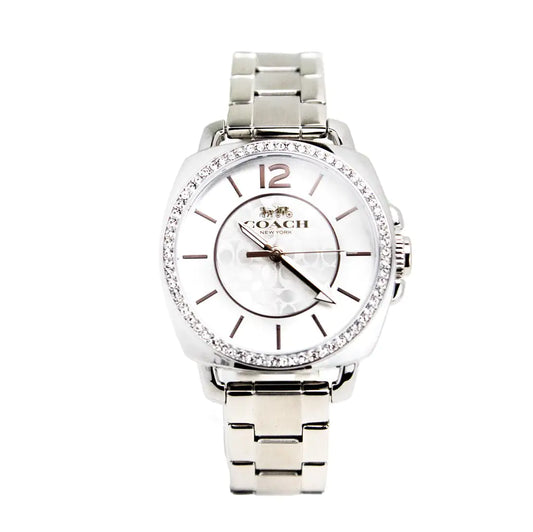 Coach Boyfriend Crystal Bezel Silver Stainless Steel Watch