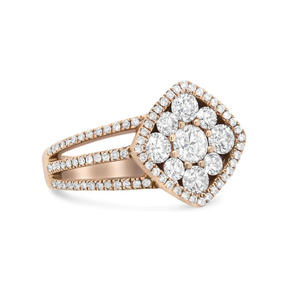 Jewelry - 18K Rose Gold 1 1/4 Cttw Diamond Halo Cluster Split Shank Ring Band (F-G Color, VS1-VS2 Clarity)