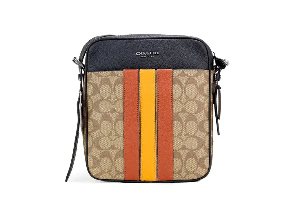 Bolso bandolera Coach Hudson 21 Khaki Terracotta Signature Varsity Stripe