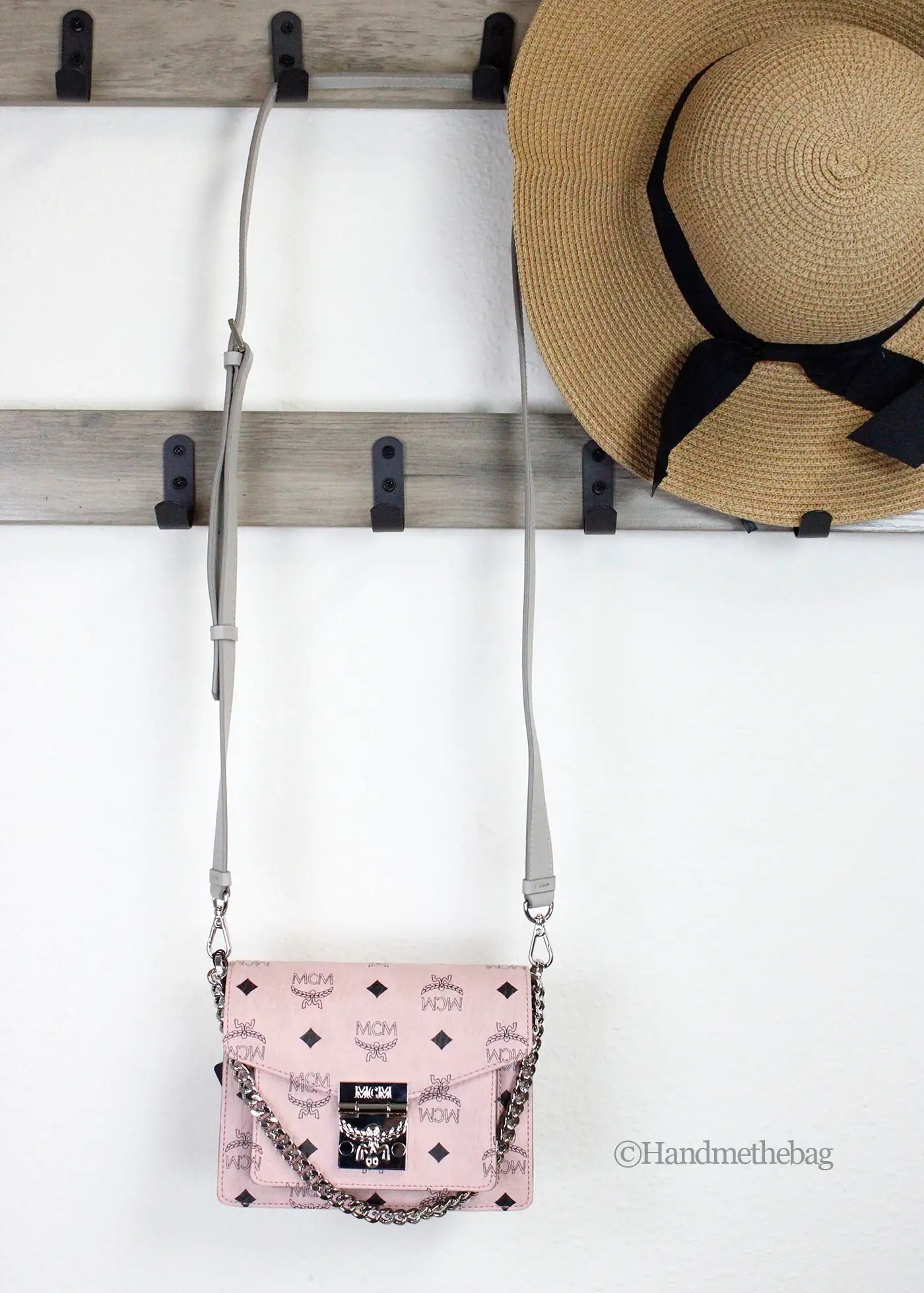 MCM Soft Pink Leather Mini Flap Lock Crossbody Bag