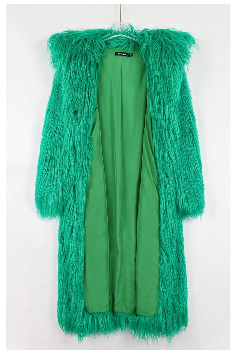 "Rainbow Galore Top Pick" Elegant Shaggy Green Faux Fur Jacket