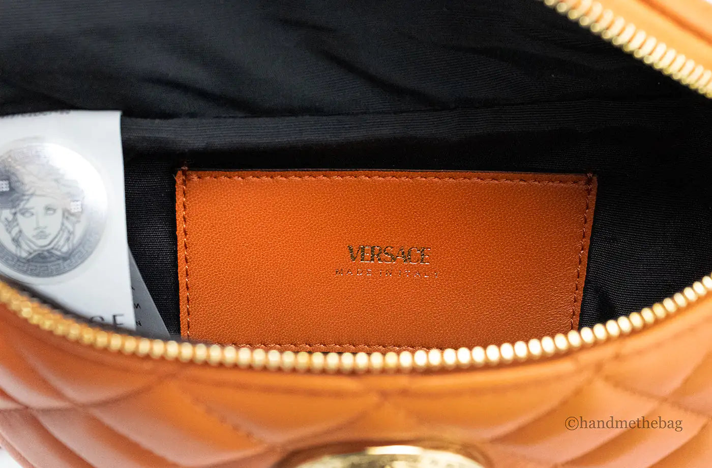 Versace Small Dark Orange Quilted Lamb Leather Belt Bag