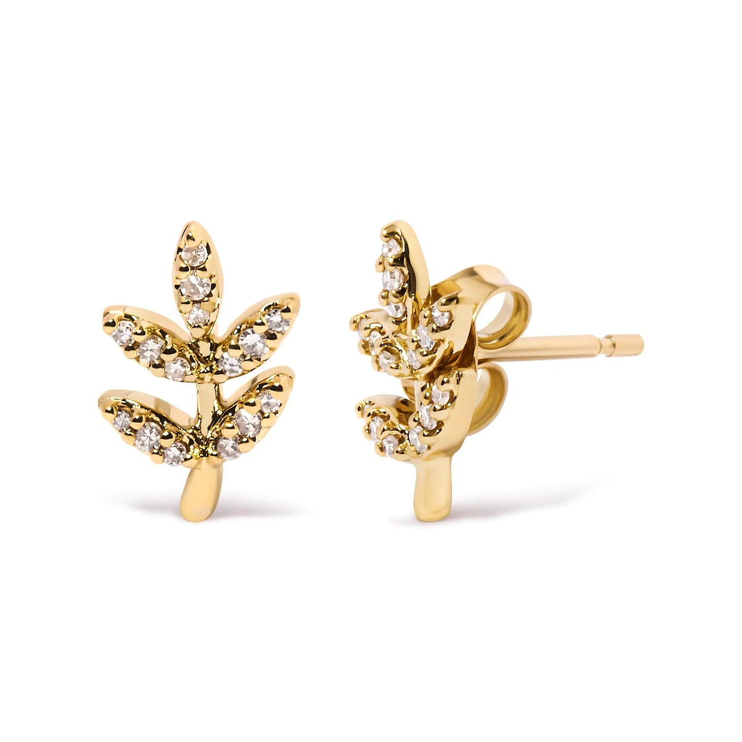 Jewelry -  10K Yellow Gold 1/10 Cttw Diamond Accented Leaf and Branch Stud Earrings (H-I Color, I1-I2 Clarity)