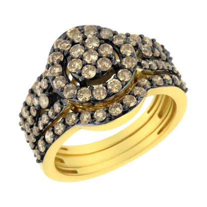 Gioielli - Anello da cocktail con diamante taglio rotondo 1 3/5 in oro giallo 10K e argento sterling .925 placcato in rodio nero (colore JK, purezza I1-I2)