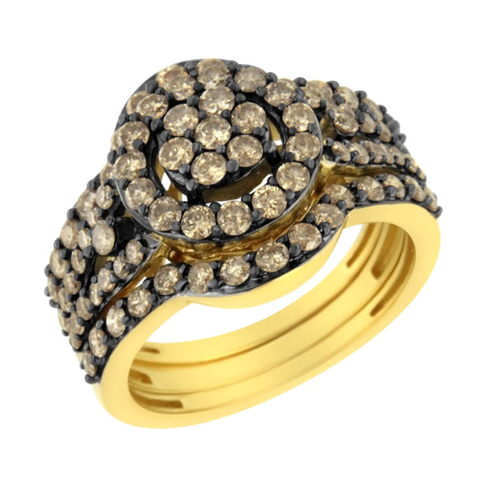 Jewelry - 10K Yellow Gold and Black Rhodium Plated .925 Sterling Silver 1 3/5 Round-Cut Diamond Cocktail Ring (J-K Color, I1-I2 Clarity)