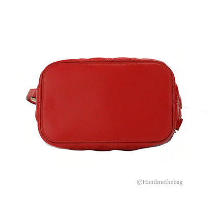 Versace Red Quilted Leather Drawstring Bucket Crossbody Bag