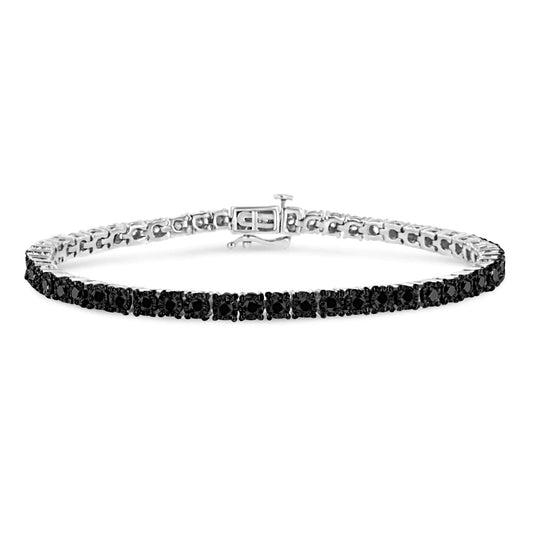 Gioielli - Bracciale tennis in argento sterling .925 con piastra rotonda Miracle Plate e diamanti neri trattati da 3,0 carati (colore nero, purezza I3) - 7,25"