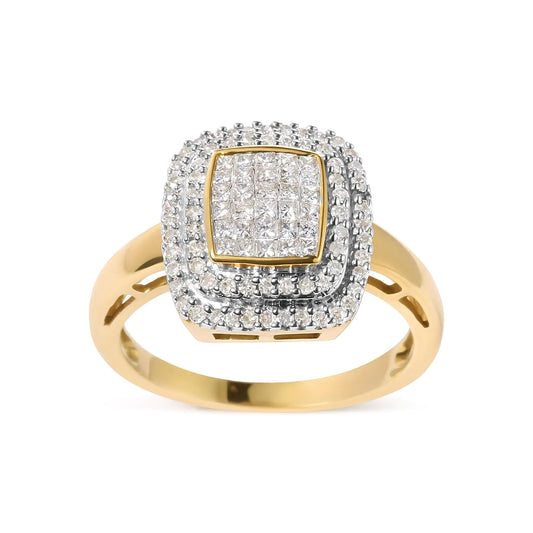 Jewelry - 10K Yellow Gold 1/2 cttw Round and Princess Diamond Composite Head and Halo Ring (H-I Color, SI1-SI2 Clarity)