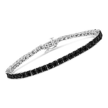 Gioielli - Bracciale tennis in argento sterling .925 con piastra rotonda Miracle Plate e diamanti neri trattati da 3,0 carati (colore nero, purezza I3) - 7,25"