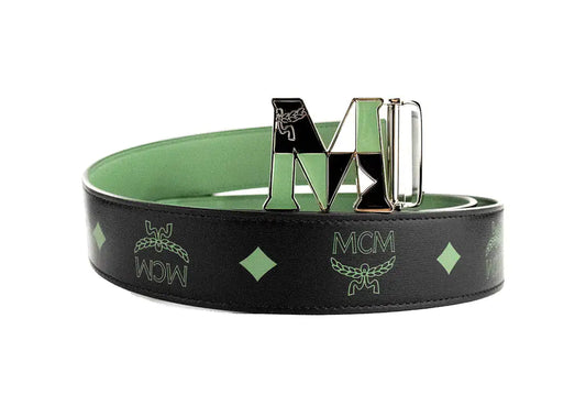 MCM Black Leather Adjustable Reversible Buckle Belt