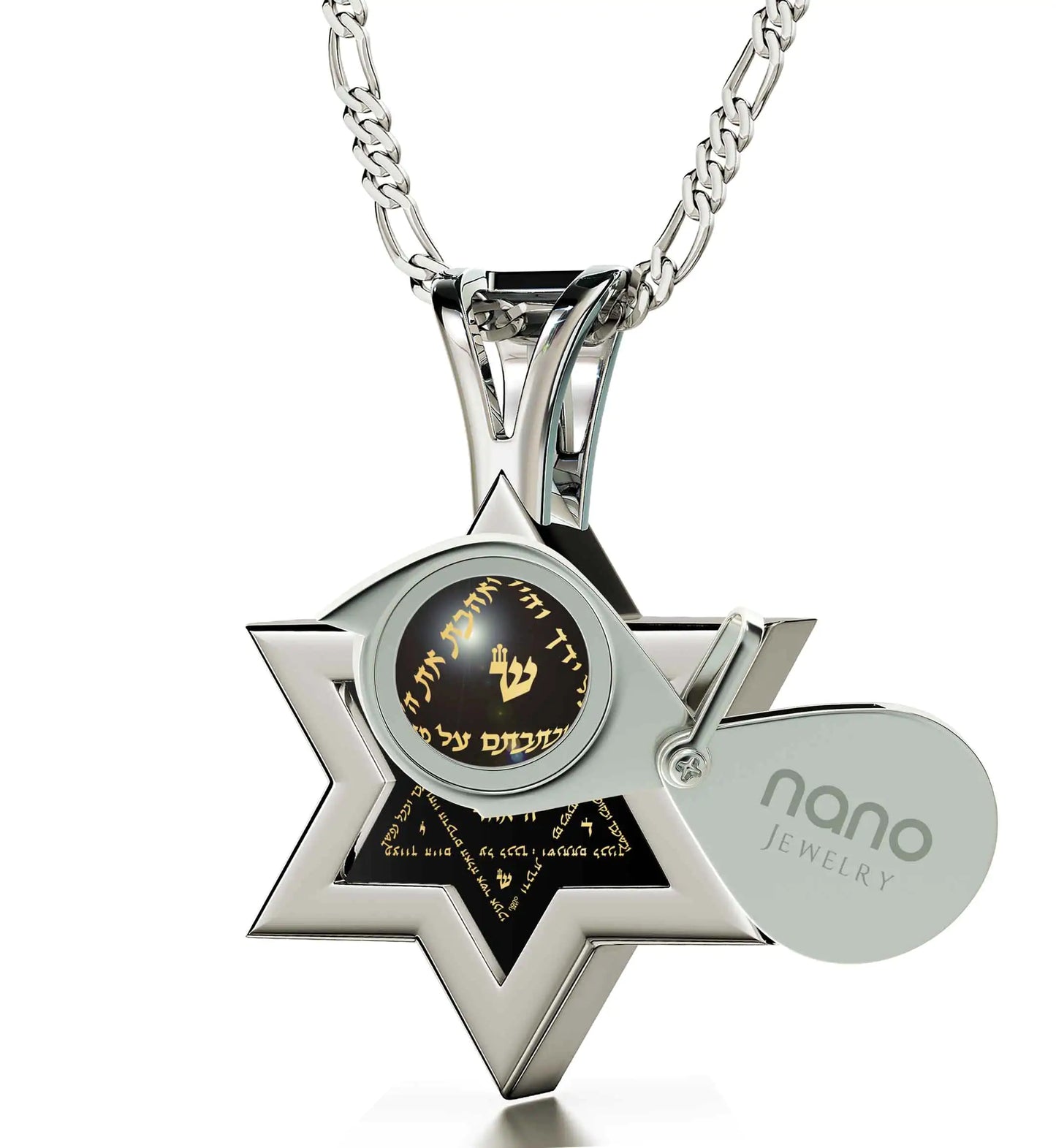 Men's Star of David Necklace 24k Gold Inscribed Shema Israel Pendant on Onyx