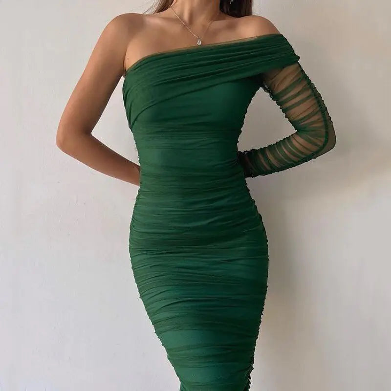 Sexy Mesh Dress Diagonal Backless