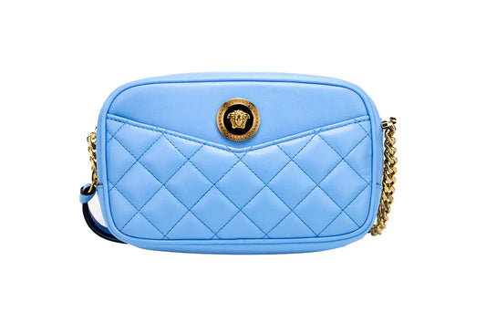 Versace Small DV Blue Lamb Leather Quilted Camera Bag