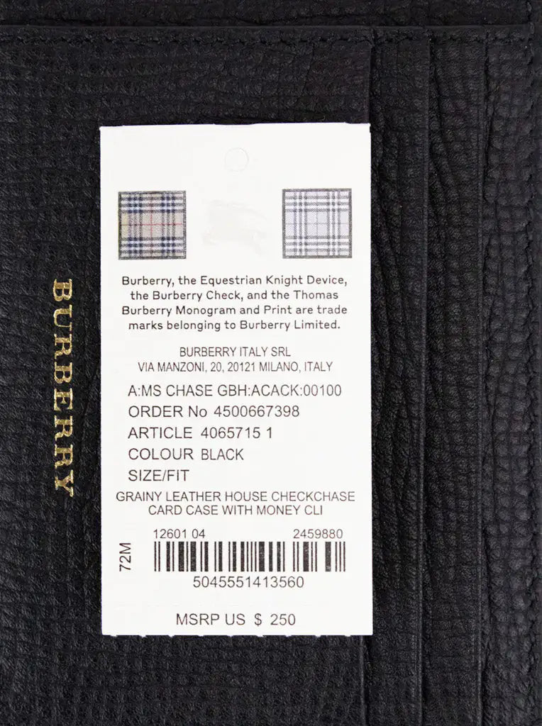 Porta carte di credito in pelle nera Burberry House Check Chase