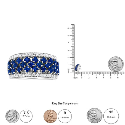 Jewelry -  18K White Gold 3/8 Cttw Diamond and 2x2mm Princess Cut Blue Sapphire Fashion Band Ring (F-G Color, VS1-VS2 Clarity)