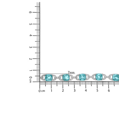 Gioielli - Bracciale tennis alla moda in argento sterling .925 con topazio blu taglio cuscino da 7x7 mm e diamante taglio rotondo da 1/20 cttw (colore IJ, purezza I1-I2) - 7"