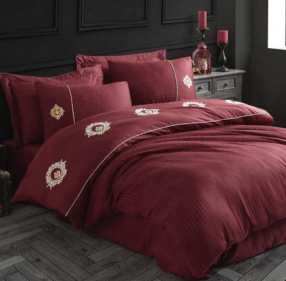 Hobby Elegant Olympos Bordeaux - Double Embroidery Satin Duvet Cover Set