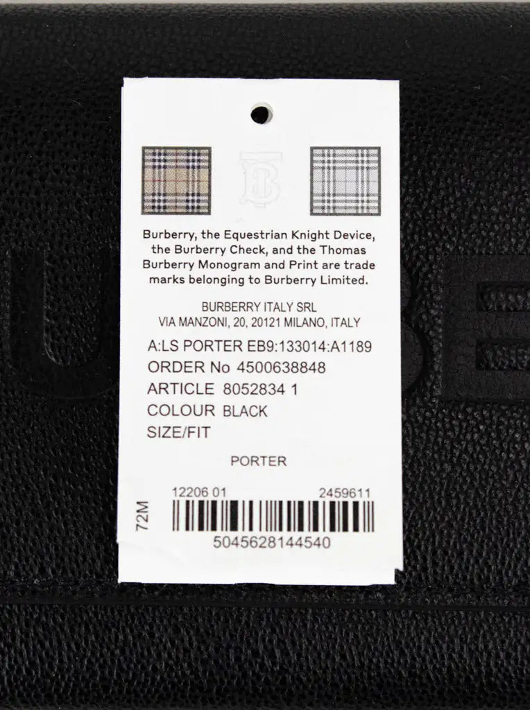 Burberry Porter 黑色皮革品牌压纹手拿包翻盖钱包