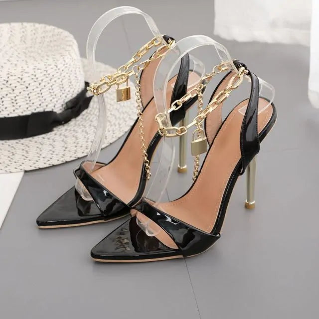 Elegant Chain Ankle Strap Peep Toe High Heels