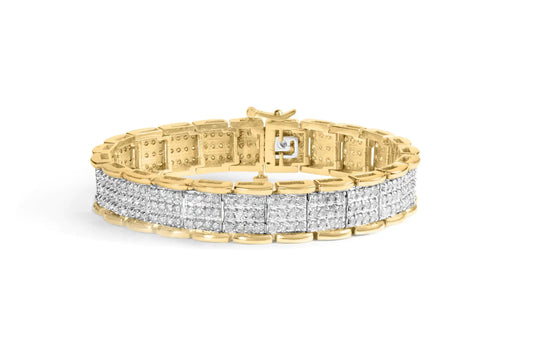 Jewelry - 10K Yellow Gold 5.00 Cttw Round-Cut Diamond Link 7" Bracelet (J-K Color, I1-I2 Clarity)