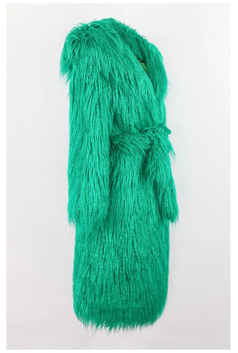 "Rainbow Galore Top Pick" Elegant Shaggy Green Faux Fur Jacket