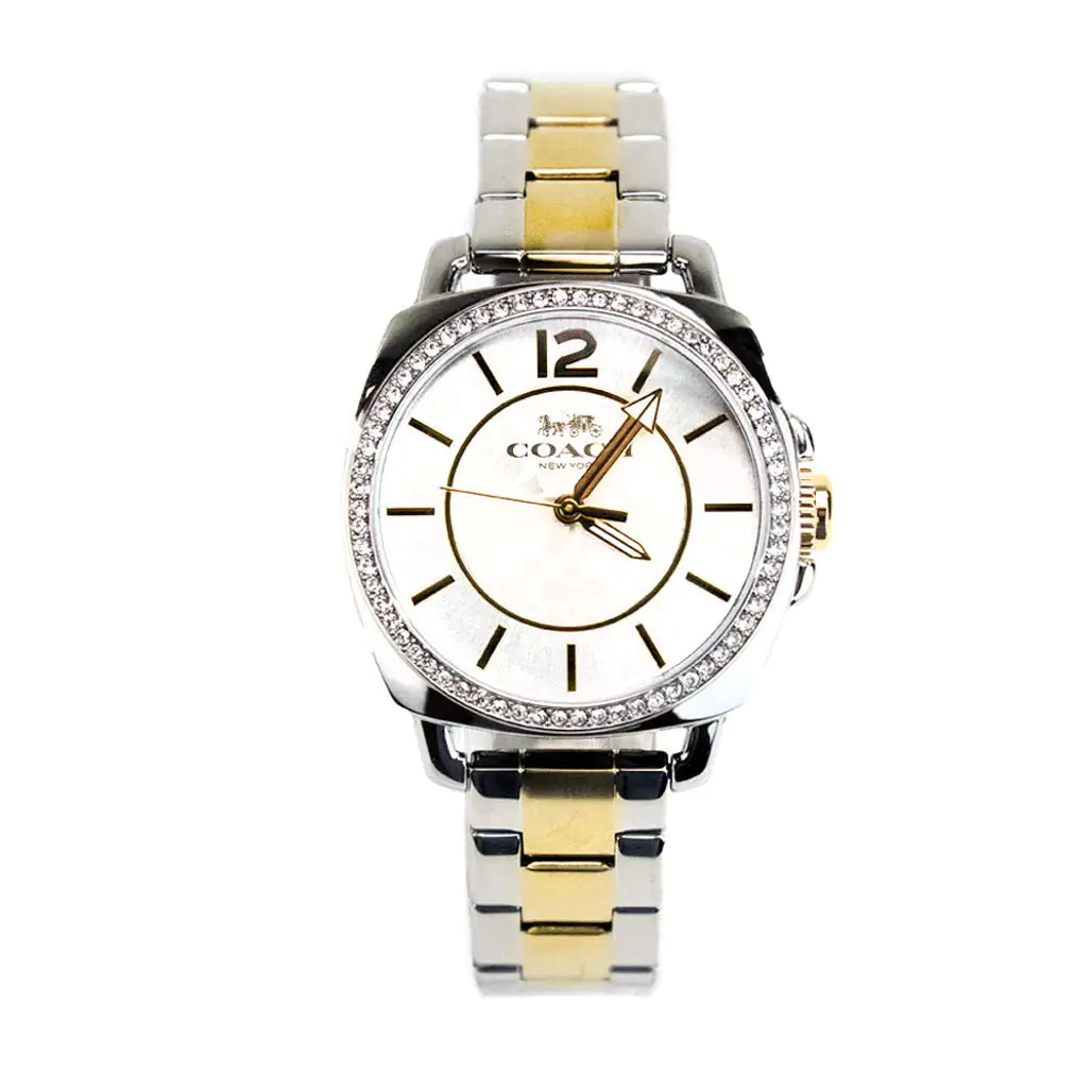 Coach Boyfriend Crystal Bezel Silver Gold Toned Watch