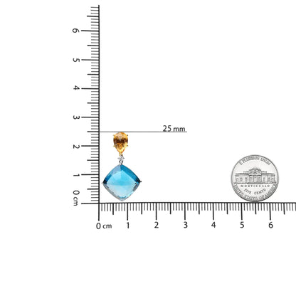 Jewelry - 18K White and Yellow Gold 1/6 Cttw Diamond with Pear Cut Yellow Citrine and 20mm Cushion Cut Blue Topaz Gemstone Dangle Earrings (G-H Color, SI1-SI2 Clarity)