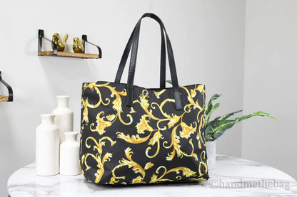 Autentica borsa a mano Versace grande in nylon con stampa oro nero